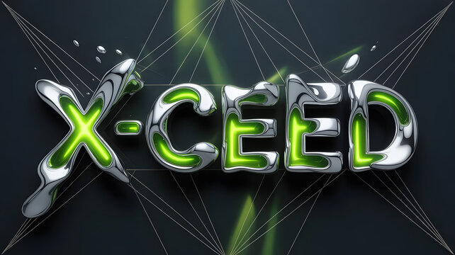 3D logo design with metallic finish and neon green accents on dark background