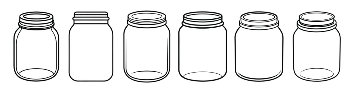Set of glass jar illustration drawing vector doodle. Jar Icon Vector Silhouette, mason jar cut file,  jar Silhouette on a white background, vector illustration.