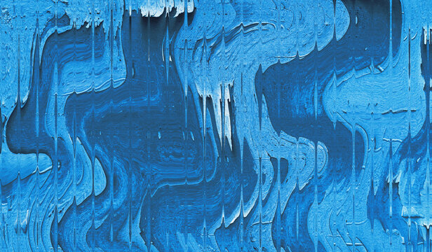 Glossy blue abstract background with striped effect. Wavy striped glass refraction.