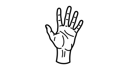 Fototapeta premium Open Hand Line Art Illustration, Five Fingers Raised, Symbol of Help, Greeting, or Stop
