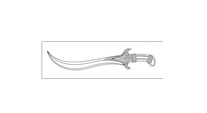 Ornate curved scimitar sword, ancient weapon, decorative islamic sword, historical artifact