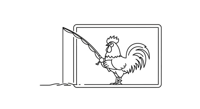 Funny Rooster Fishing Cartoon
