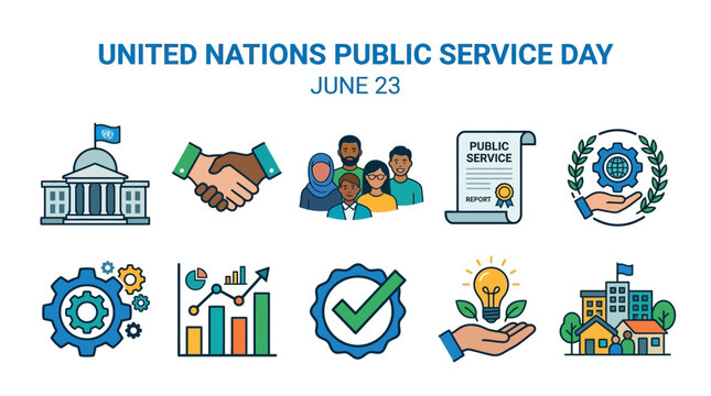 United Nations Public Service Day Symbols with Government People Report and Community Icons