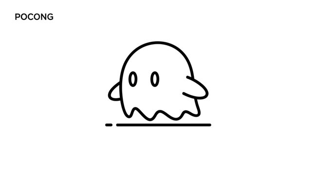 Cute Ghost Pocong Character Icon, Simple Line Art, Halloween Theme