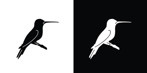 Hummingbird icon vector, hummingbird silhouette, black and white silhouette, flat solid logo, bird symbol, isolated, invert color design, avian © Vinh