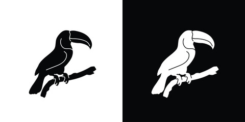 Toucan icon vector, toucan silhouette, black and white silhouette, flat solid logo, bird symbol, isolated, invert color design, avian © Vinh