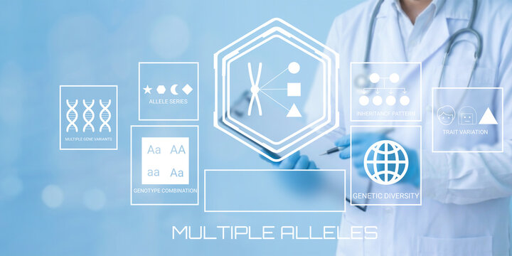 Scientist analyzing genetic concepts with multiple alleles and DNA visualization technology for modern medical research