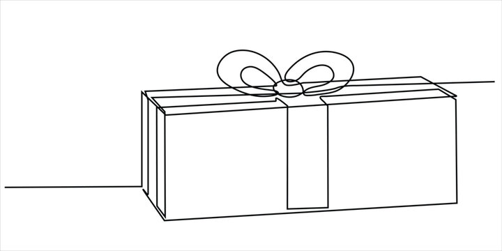 Rectangular gift box with bow line art vector illustration minimalist continuous drawing celebration present design