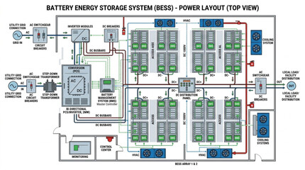 Obraz premium Battery Energy Storage System Diagram Top View.