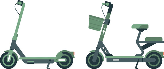 Modern Electric Scooter Collection with Foldable Urban Mobility Designs in Flat Style Vector Illustration Set © Mst