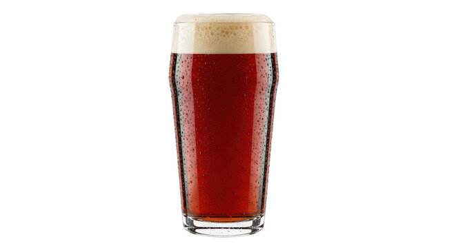 Foamy amber ale in a classic pilsner glass isolated on transparent background
