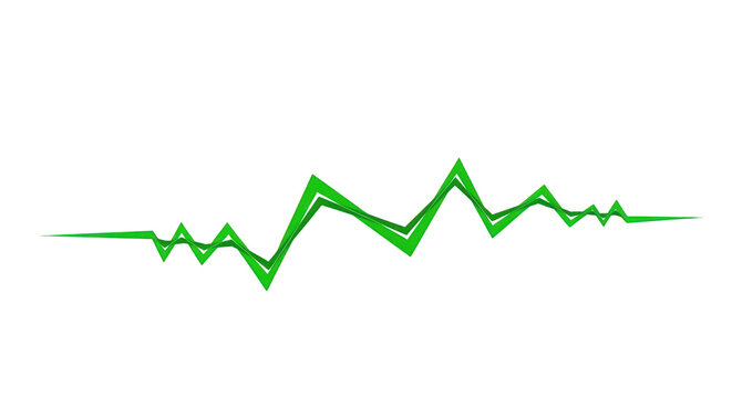 Dynamic green line graph with fluctuating peaks and valleys isolated on transparent background