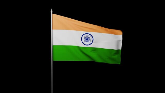 India flag waving animation with alpha transparent background