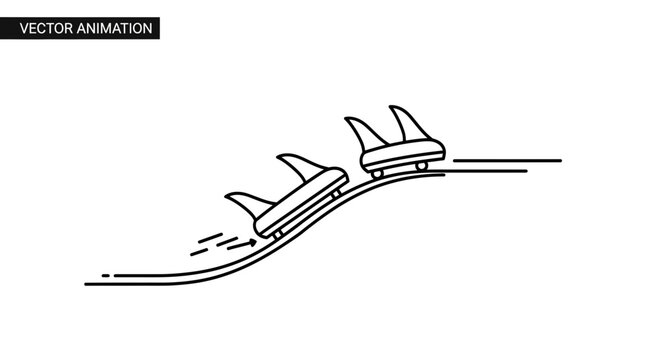 Vector Animation: Roller Coaster Ride, Thrill, Speed, Amusement Park Fun