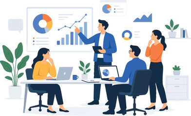 Fototapeta premium Business people, office workers, data analysis, infographics, teamwork, collaboration, white background