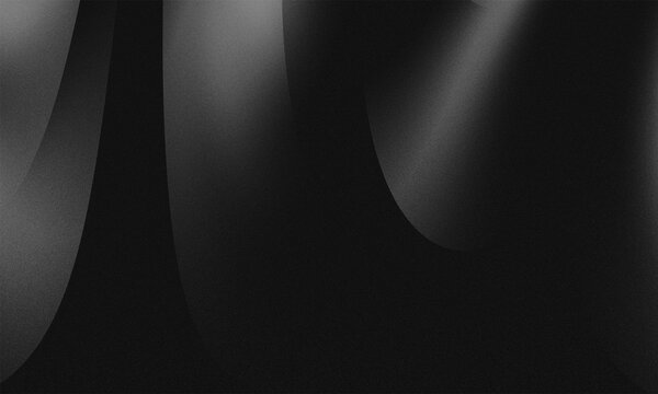 Abstract black background with overlapping parabolic curved lines that have a very smooth light transition (smooth gray gradient) and noise texture