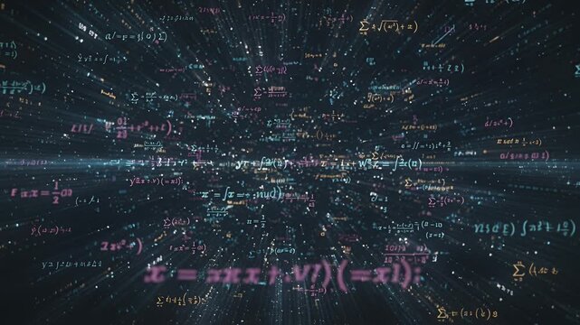 neon equations tunnel with glowing math formulas and physics visuals