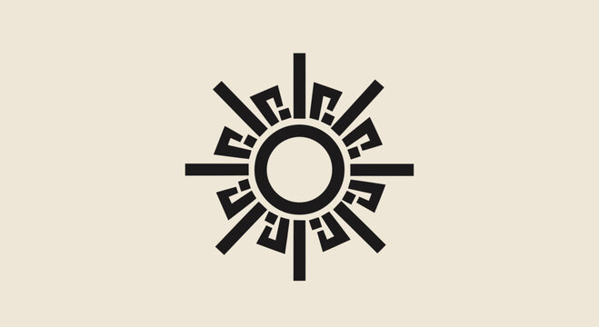 Abstract Sun Symbol Graphic Design, Geometric Sunburst Icon, Minimalist Vector Art