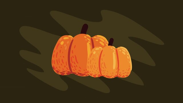 Two orange pumpkins with textured detail on dark abstract background motion.
