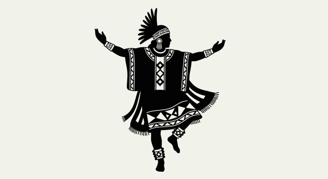 African Dancer Silhouette with Traditional Costume and Headdress