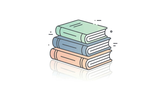 Stacked books with outline style and subtle color palette on white background