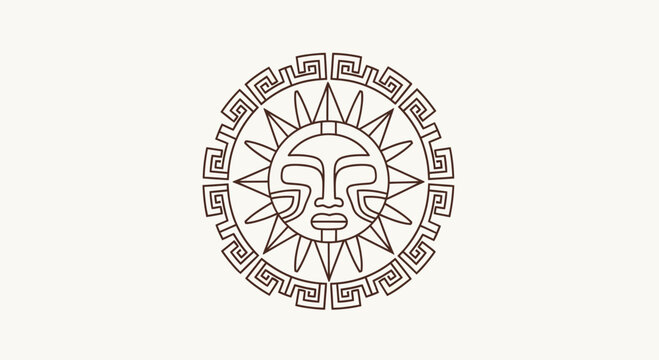 Ancient Sun Symbol, Tribal Geometric Pattern, Ethnic Design