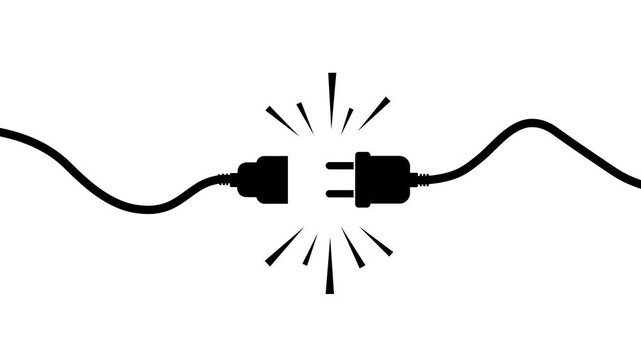 Electric plug and socket icon animation, with energy vibration line symbol, cartoon concept, high voltage, dangerous, transparent background, 4k video