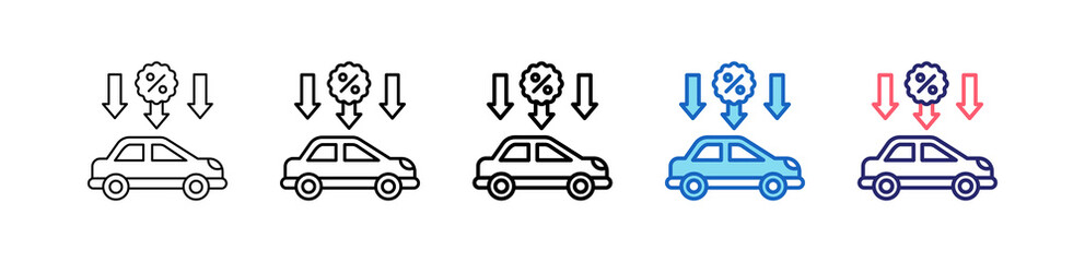 Naklejka premium Car Discount Icon In 5 Different Styles Set Collection. 