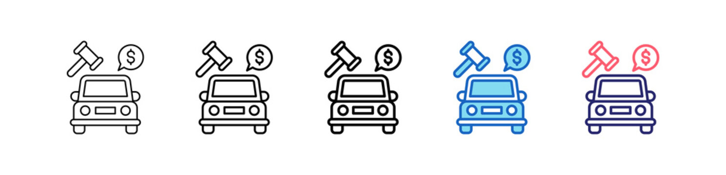 Car Auction Icon In 5 Different Styles Set Collection.   