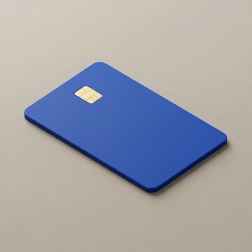 ​Minimalist 3D render of a blank blue credit card, contactless payment and finance concept