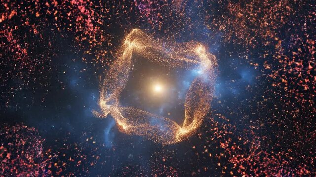 Abstract CGI Animation Showcasing Surreal Cosmic Scene for Relaxation and Breathing With Vibrant Merging Forms in a Colorful Galaxy Backdrop