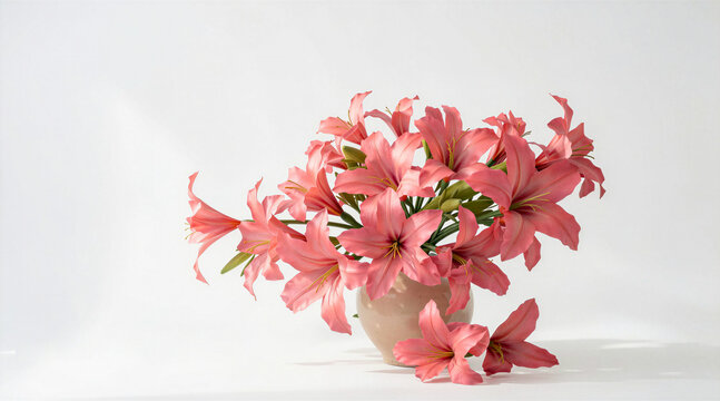 pink lily flowers in vase in 3d rendering isolated on white