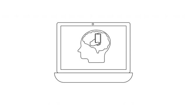 Laptop Screen Displays Human Head Outline with Battery Icon.