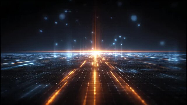 A mesmerizing digital landscape showcases a radiant focal point surrounded by intricate networks of light, evoking a sense of futuristic technology and boundless potential.