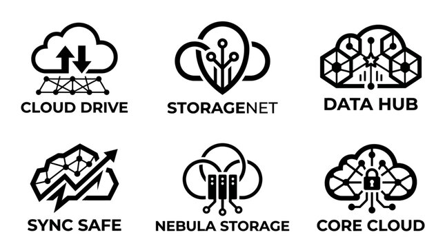 Cloud data storage network icons set.