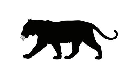 Black Panther Silhouette Walking Side View Isolated On White Background © Sego