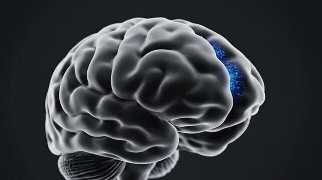 Clean CGI Depiction of Motor Cortex Strip Highlighting Neural Activity in a Human Brain Against Dark Background