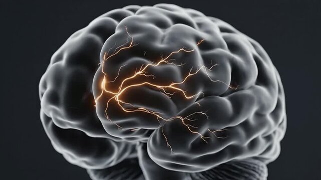 Clean CGI Depiction of Wernicke's Area in the Brain Highlighting Neural Connections and Electric Activity for Educational and Medical Use