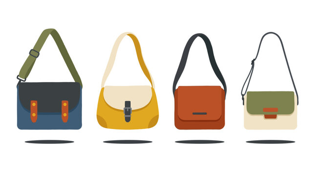 A collection of four colorful stylish shoulder bags with straps presented in a row