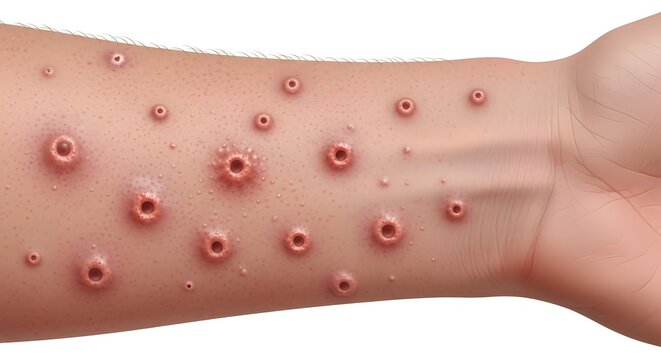 Monkeypox Close up Illustration of Skin Lesions on Arm