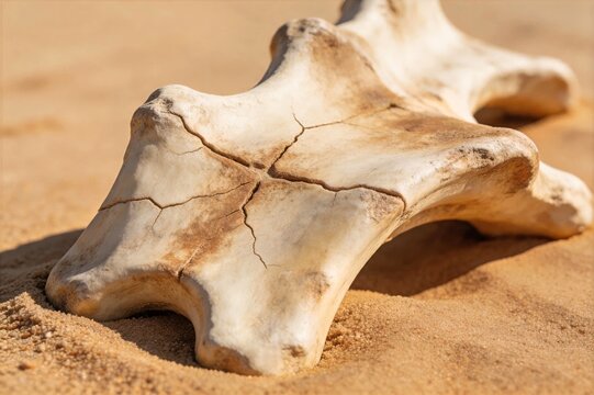 Vertical Close-Up of a Weathered Whale Vertebra Bone with Star-Shaped Cracks and Desert-Polished Patina
