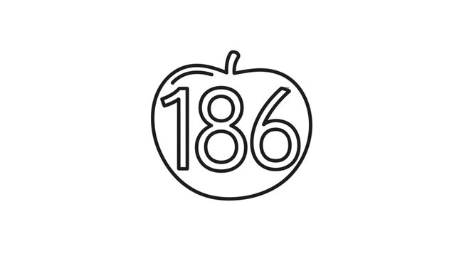 Outline Apple with Number 186 Inside, Minimalist Logo Design