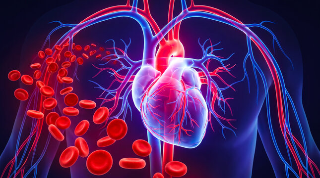 Human heart and blood circulation with circulation circulatory arteries