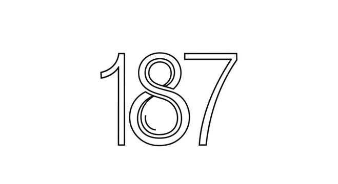 Modern Number 187, Elegant Font, White Background, Graphic Design Element