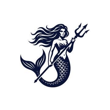 Powerful Mermaid Queen with Trident Mythical Vector Illustration