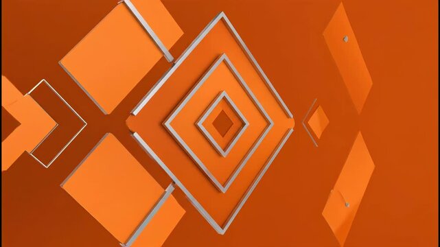 An abstract geometric design featuring layered diamond shapes and arrow elements in varying shades of orange, creating a modern and dynamic visual.