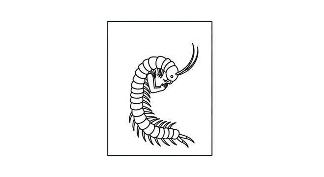Centipede Illustration: Black and White Line Art of a Curved Centipede