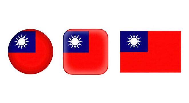 Taiwan flag icons in round square and rectangle shapes isolated on transparent background