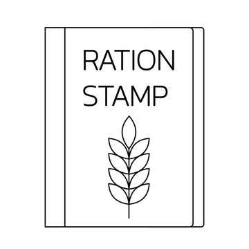 Ration stamp book with wheat icon for food supply.Editable stroke, Vector illustration, Line art Icon, Symbols.