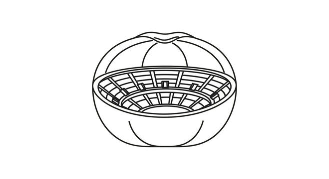 Abstract spherical object with internal grid structure, minimalist line art illustration